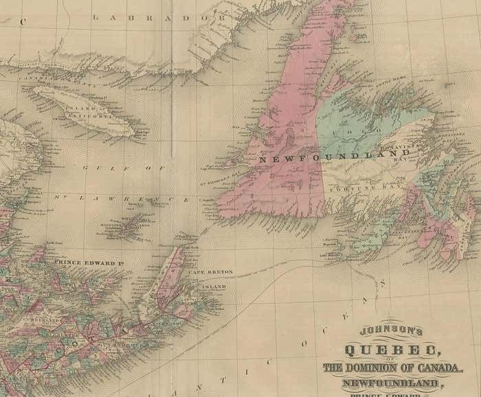 Antique Map Of New Brunswick, Nova Scotia And Surroundings By Johnson, 1872 photo Art