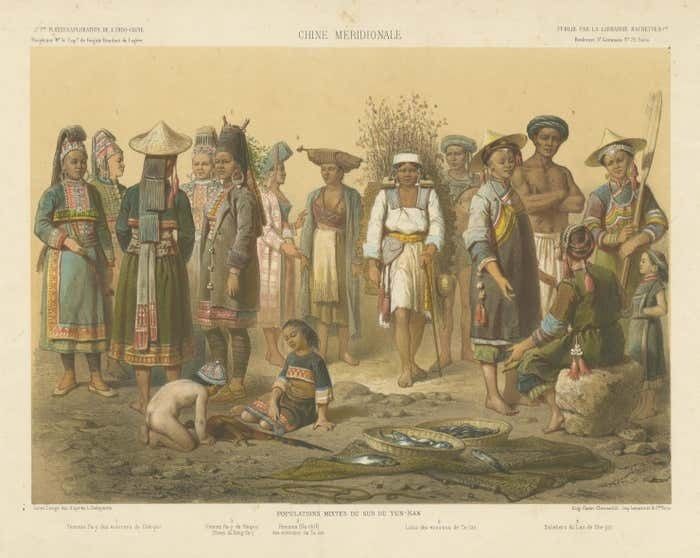 Large Antique Print With Mixed Populations Of Yunnan, Southwestern China photo for sale
