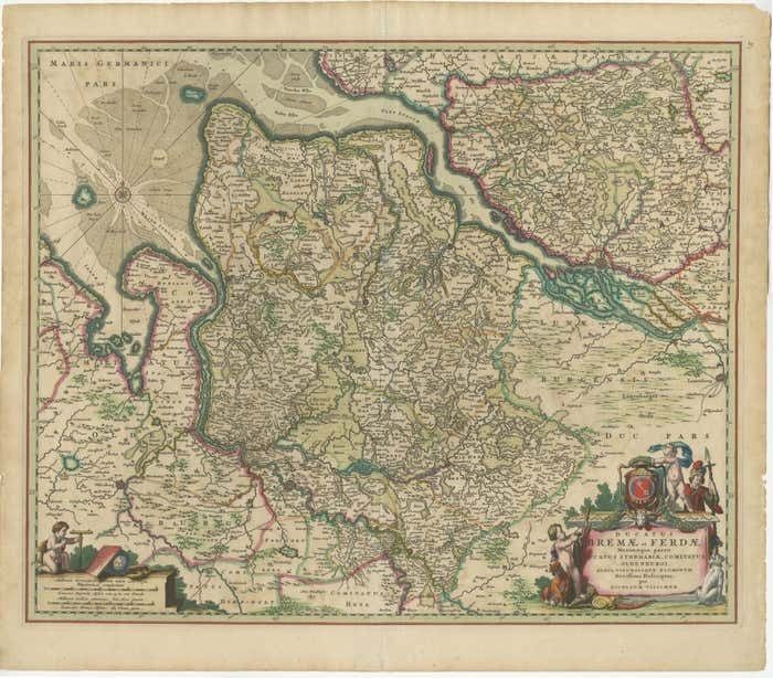 Antique Map Of The Region Of Bremen And Verden, Germany photo furniture