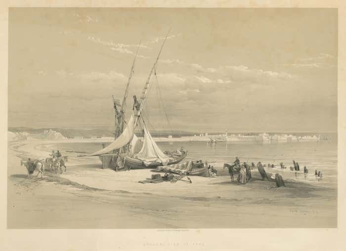Tinted Lithograph With A View Of Tyre, Lebanon photo for sale