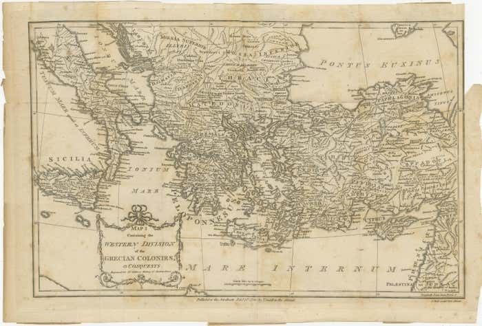 Antique Map Of The Ancient Greek Colonization photo for sale