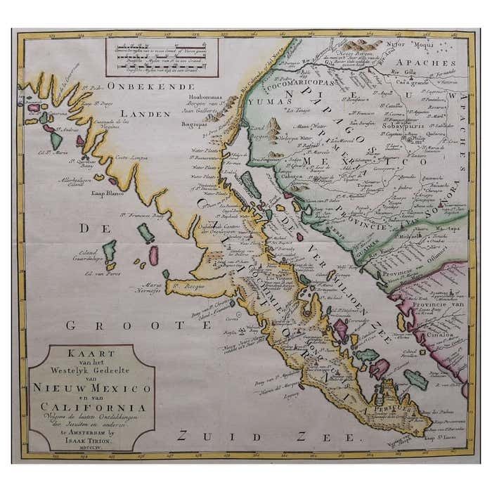 Original Antique Map Of The Western Part Of New Mexico & California