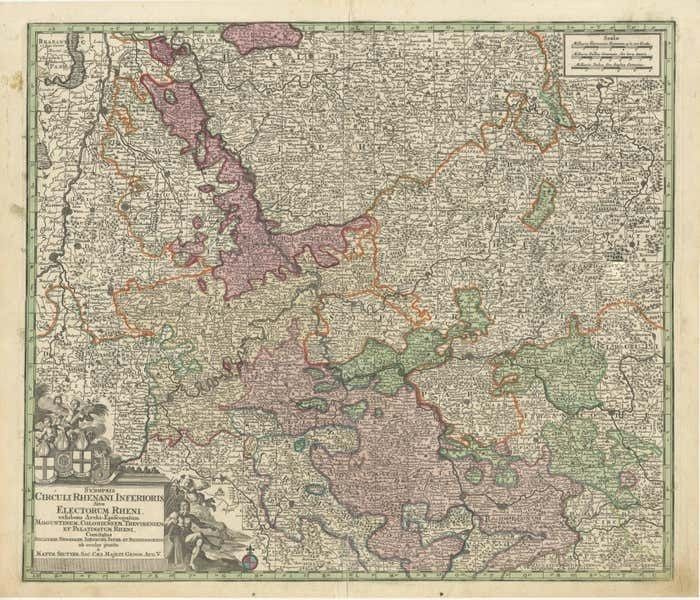 Antique Map Of The Course Of The Rhine From Philippsburg To Duisburg, Germany photo furniture