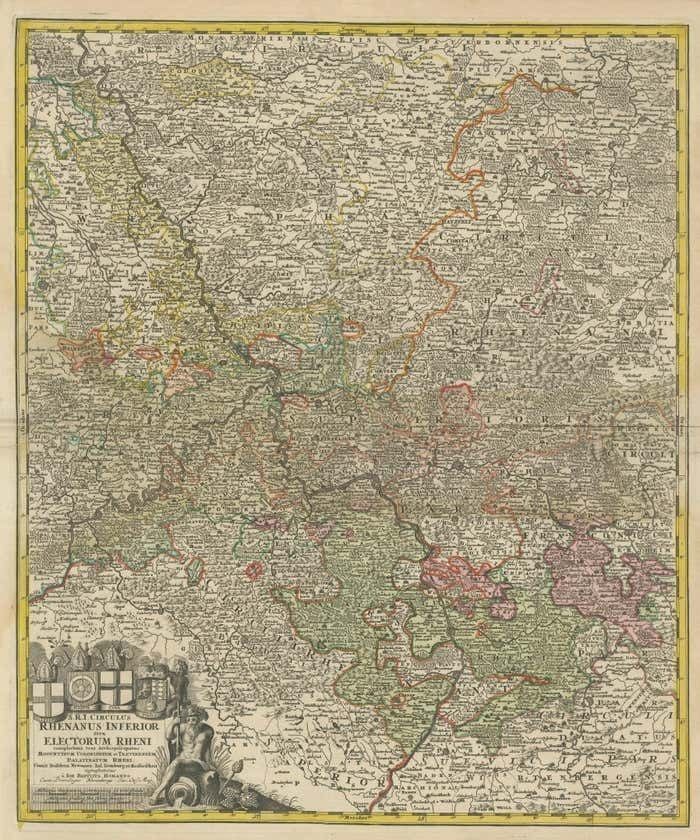 Detailed Antique Map Of The Lower Rhine Region, Germany photo for sale
