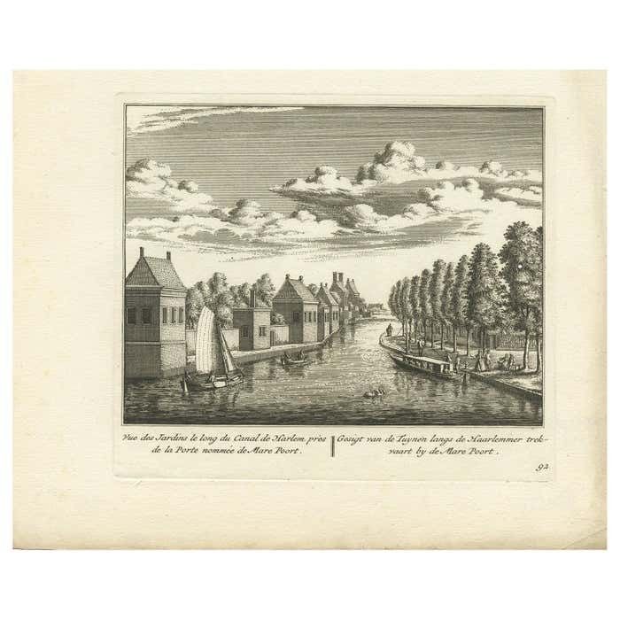 Antique Print Of The 'Haarlemmertrekvaart' Canal Of The Netherlands, C.1800
