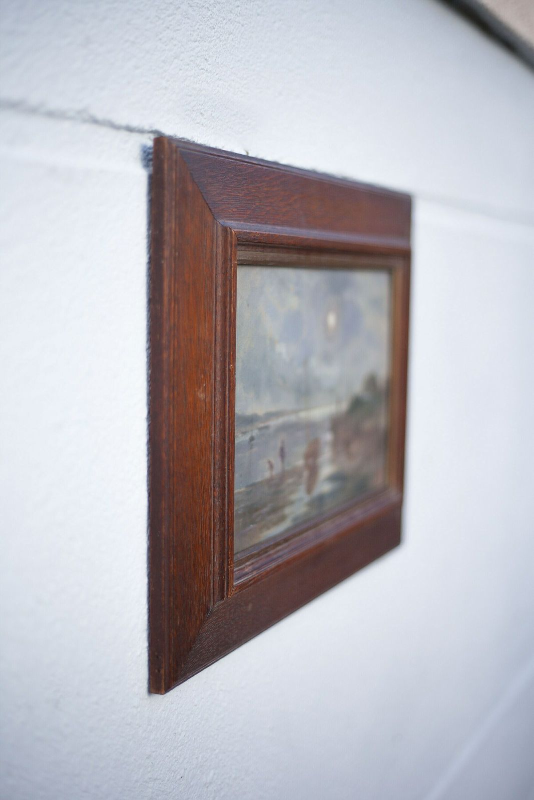 Wooden Framed Nocturnal Marine Watercolor Gouache Painting photo furniture