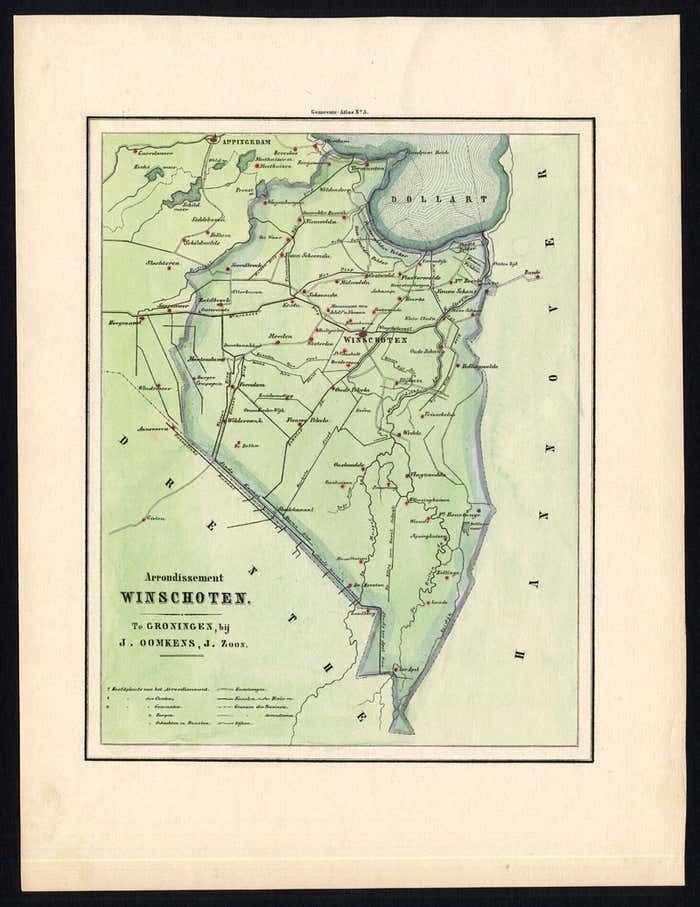 Antique Map Of The Region Of Winschoten, Groningen In The Netherlands, 1862