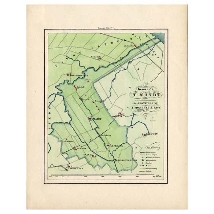 Antique Map Of The Township Of Het Zandt In The Netherlands, 1862