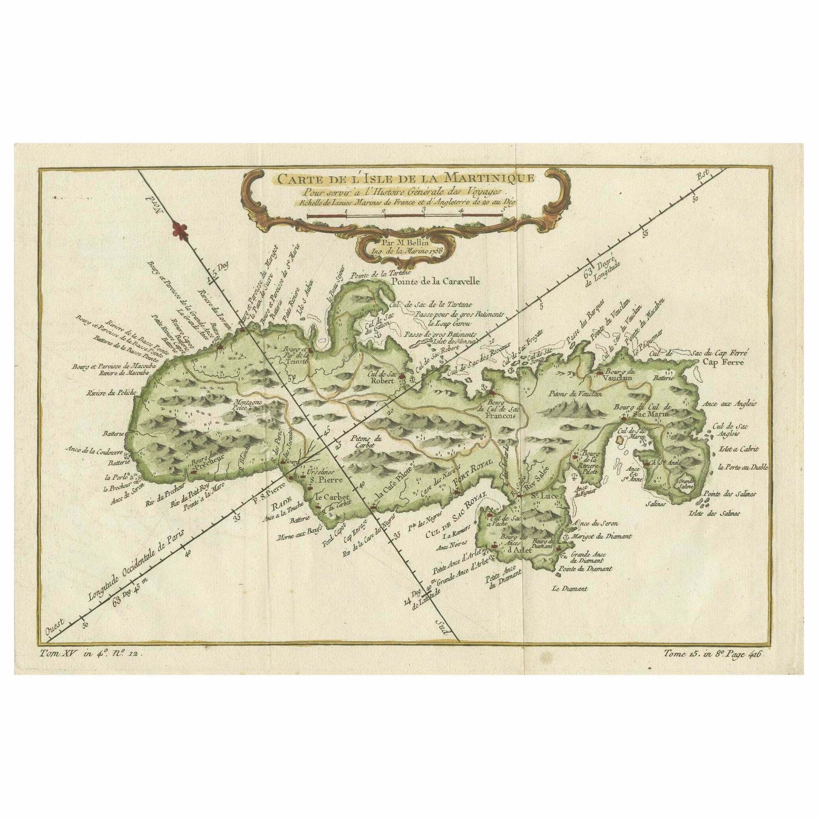 Martinique Island In The Caribbean By Bellin Original Original Antique Map, 1780