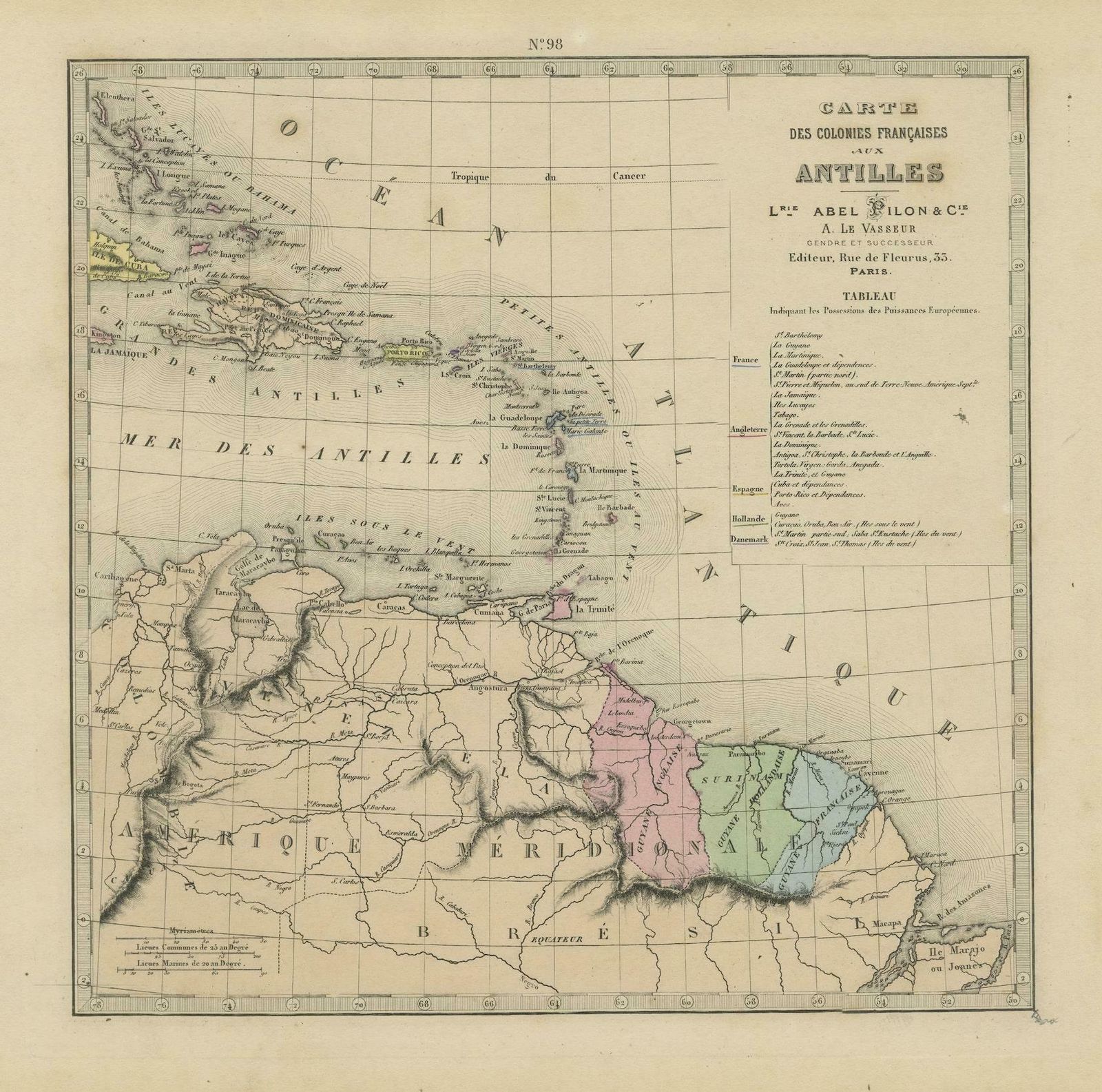 Authentique Map By Pilon Of The French Colonies In The West Indies, 1876 photo furniture