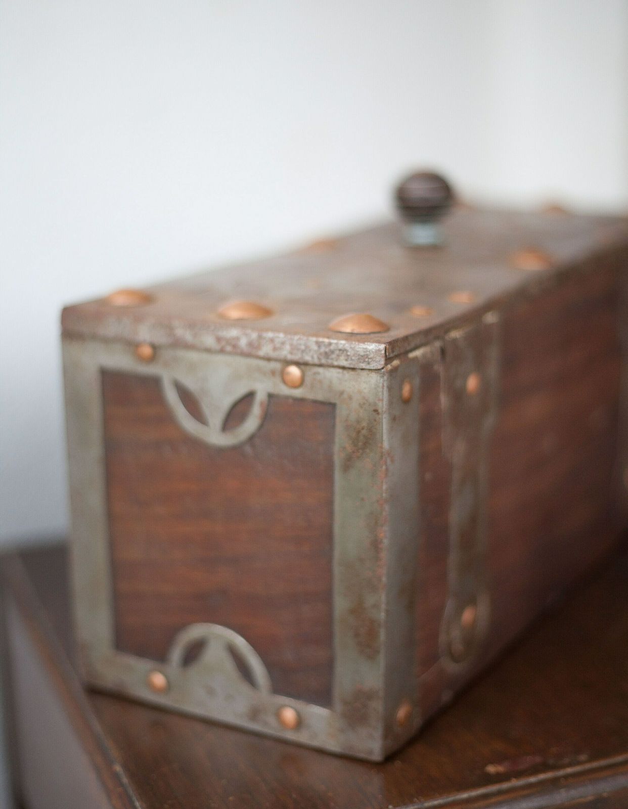 Old Mauritanian Box, Mauritania Tuareg Wooden Chest With Worked Metal And Copper Frame, Collection, Rare photo vintage