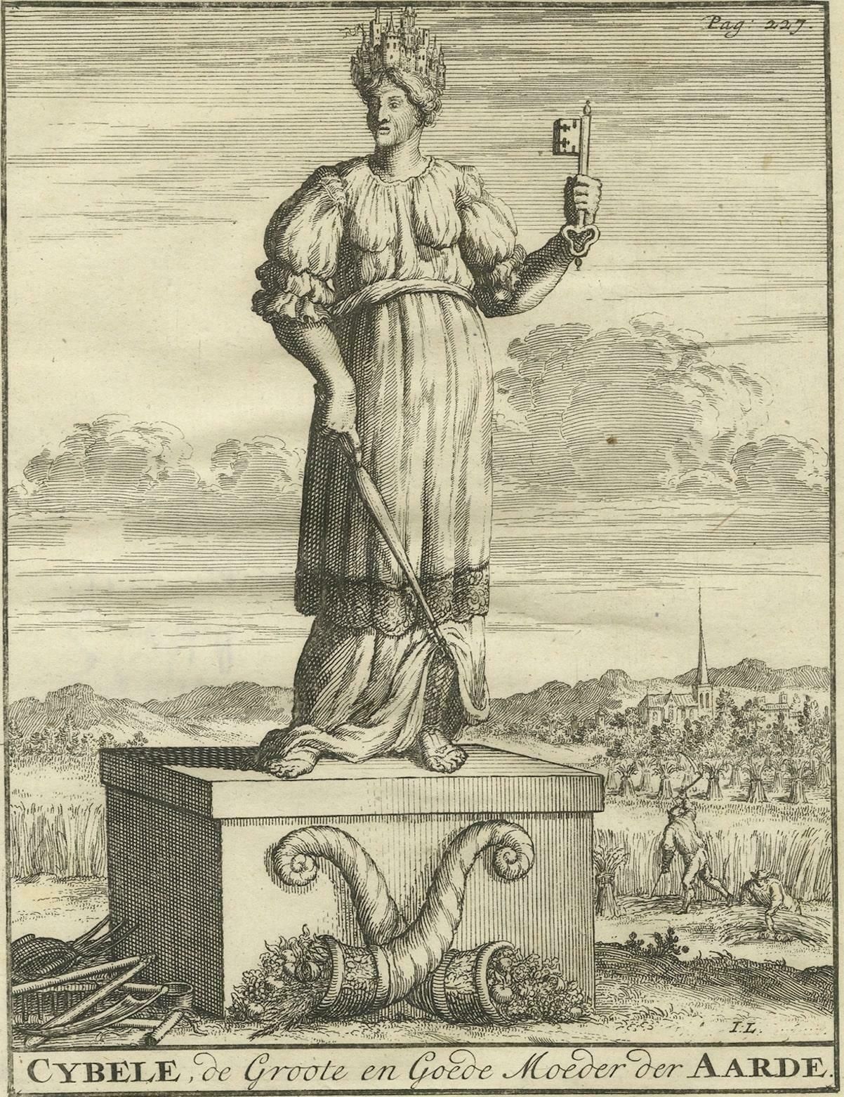 Original Old Engraving Showing Cybele, The Anatolian Mother Goddess, 1686 photo furniture