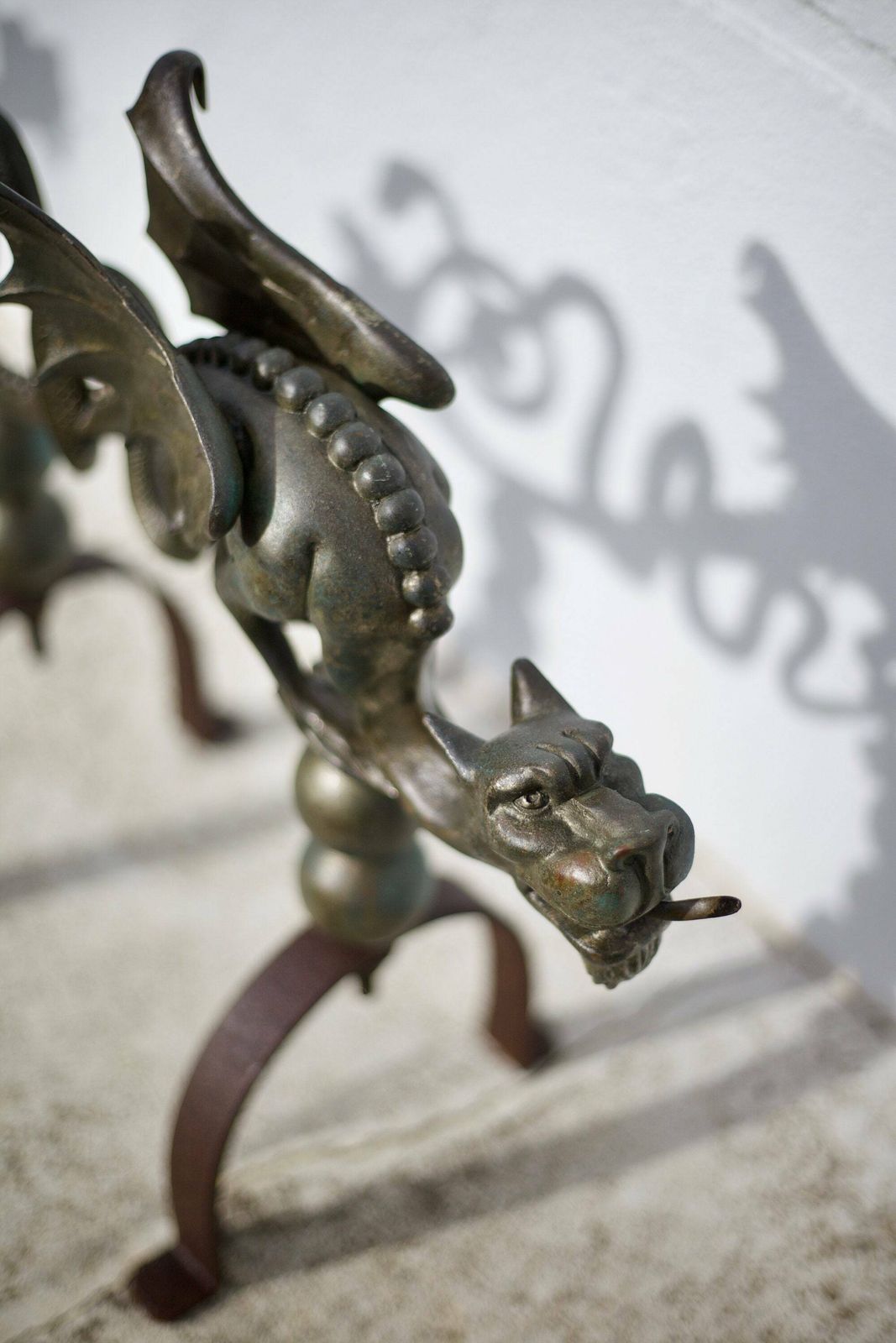 Pair Of Fireplace Andirons, Bronze And Cast Iron Andirons, Dragons, Chimeras, Griffins, Fireplace Accessories, Fireplace Hearth, Decor, Andirons photo 2698.0