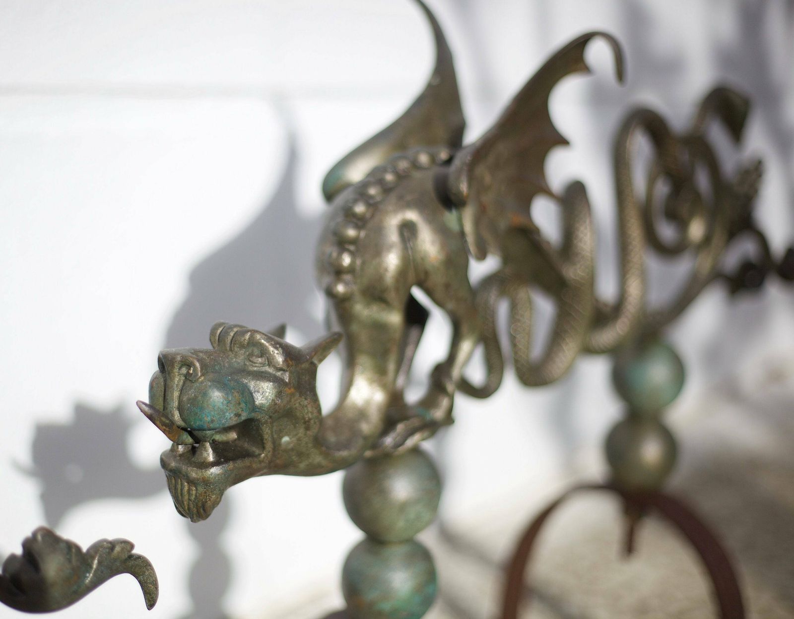 Pair Of Fireplace Andirons, Bronze And Cast Iron Andirons, Dragons, Chimeras, Griffins, Fireplace Accessories, Fireplace Hearth, Decor, Andirons photo vintage