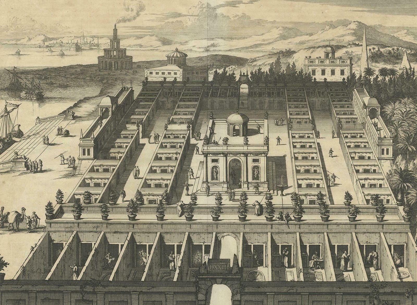 Antique Print Of The Cells On The Island Of Pharos, 1690 photo furniture