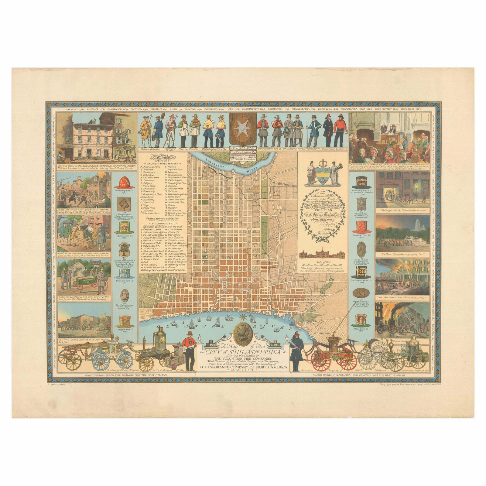 Map Of Philadelphia With A Historical Tribute To Its Volunteer Fire Companies