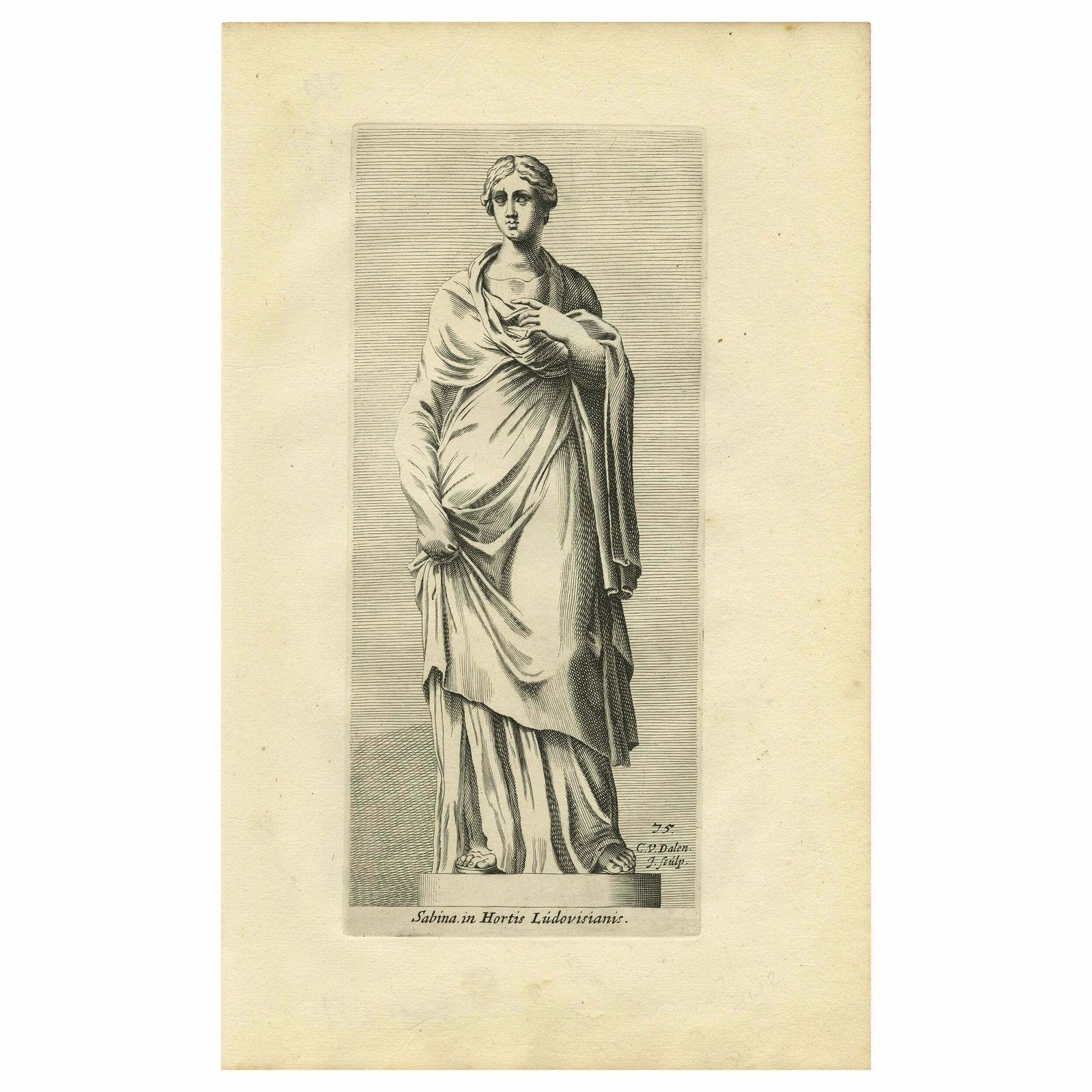 Original Antique Engraving Of A Statue Of A Sabine Woman In Rome, Italy
