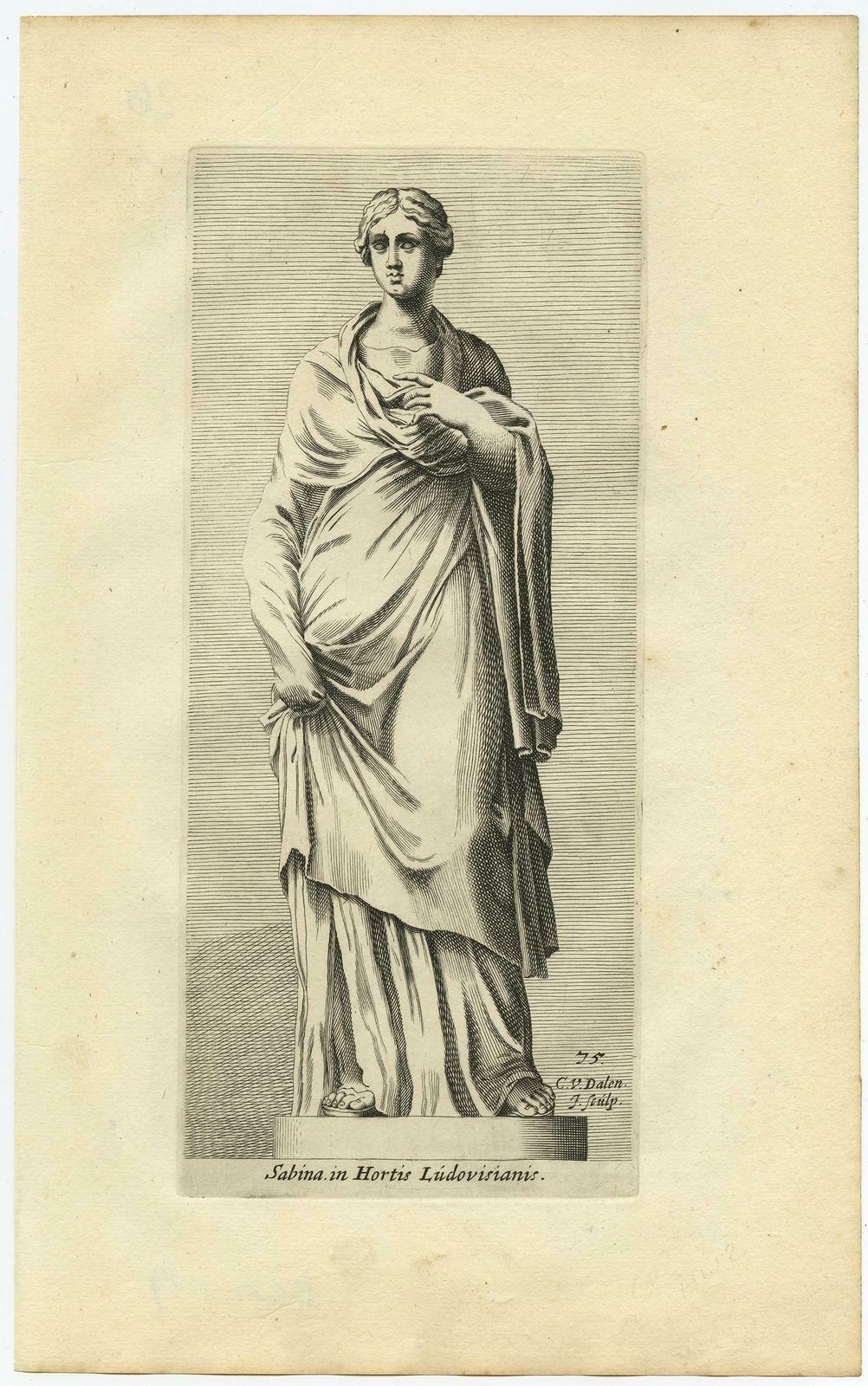 Original Antique Engraving Of A Statue Of A Sabine Woman In Rome, Italy photo for sale