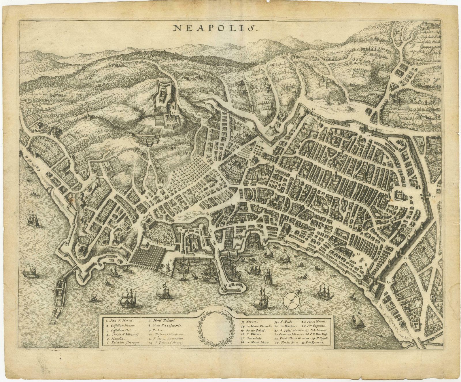 Antique Bird's Eye View Of The City Of Naples In Italy photo furniture