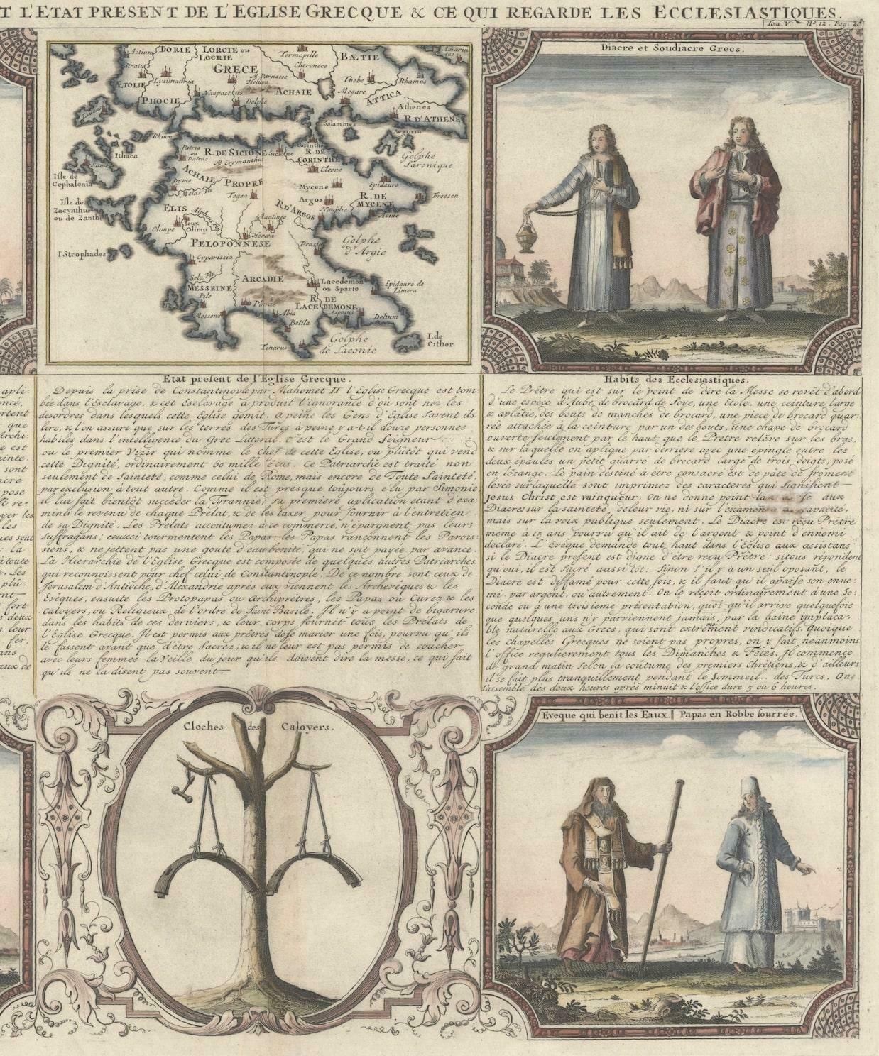 Small Map Of Southern Greece Together With Five Greek Religious Scenes, Ca.1720 photo for sale