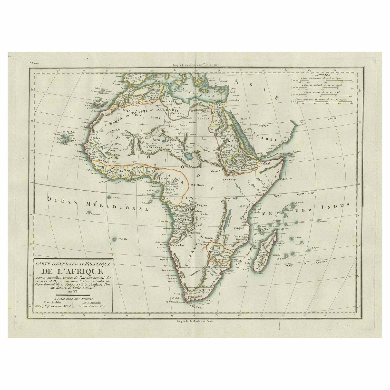Antique Map Of Africa With Mountain Ranges And Other Details