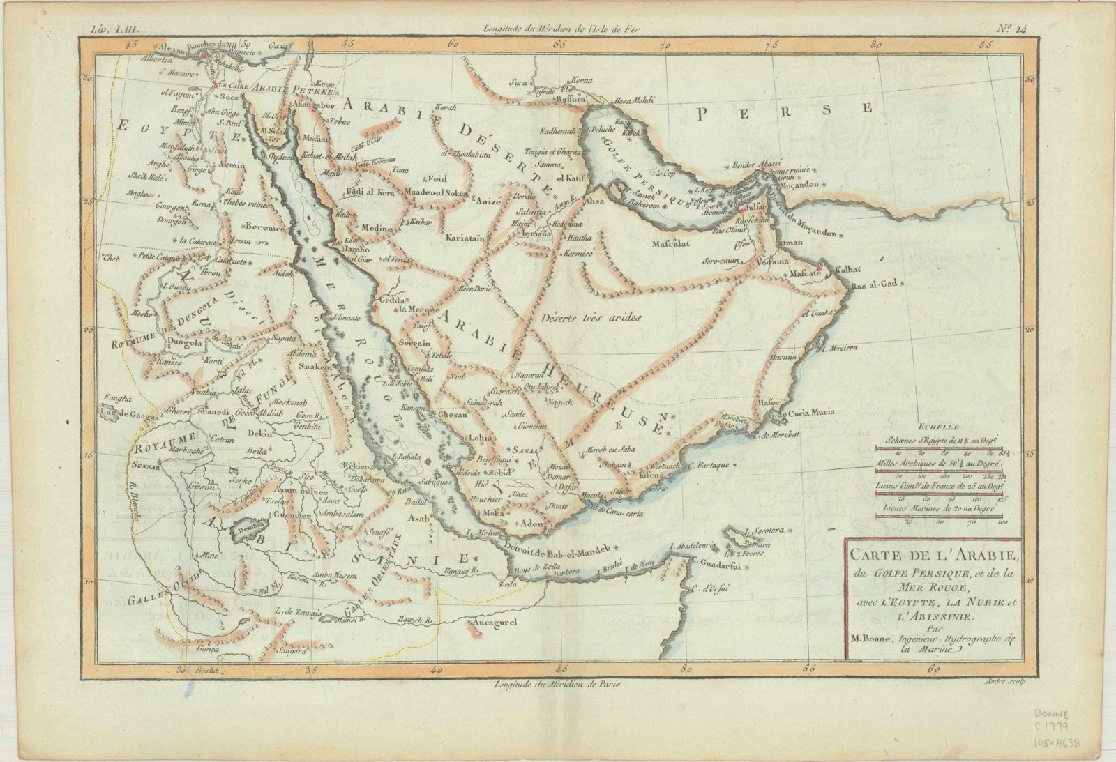 Old Map Of The Arabian Peninsula With Parts Of Egypt, Sudan, Eritrea & Ethiopia photo for sale
