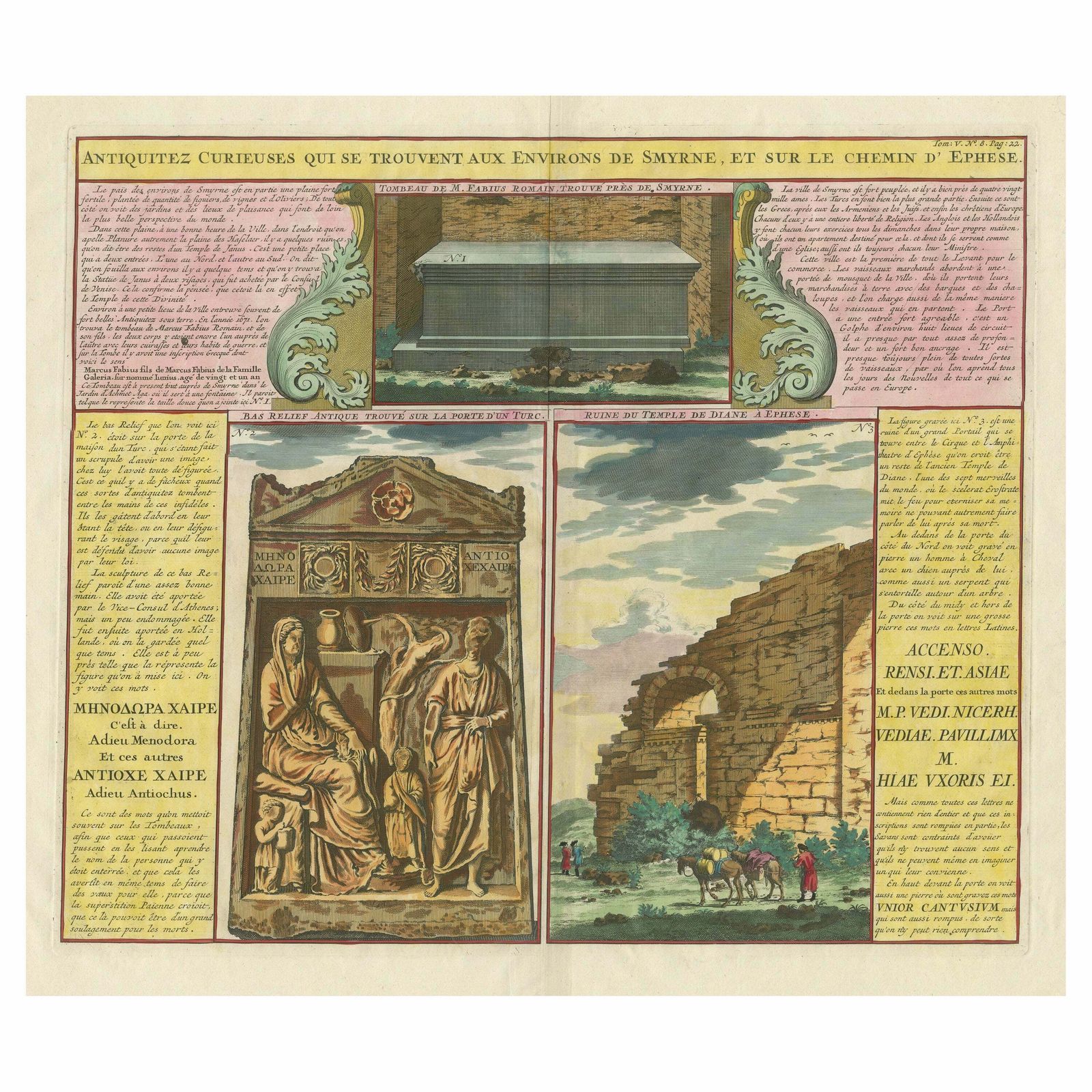 Antique Print Showing Monuments In Ephesus, Present Day Izmir Province, Turkey
