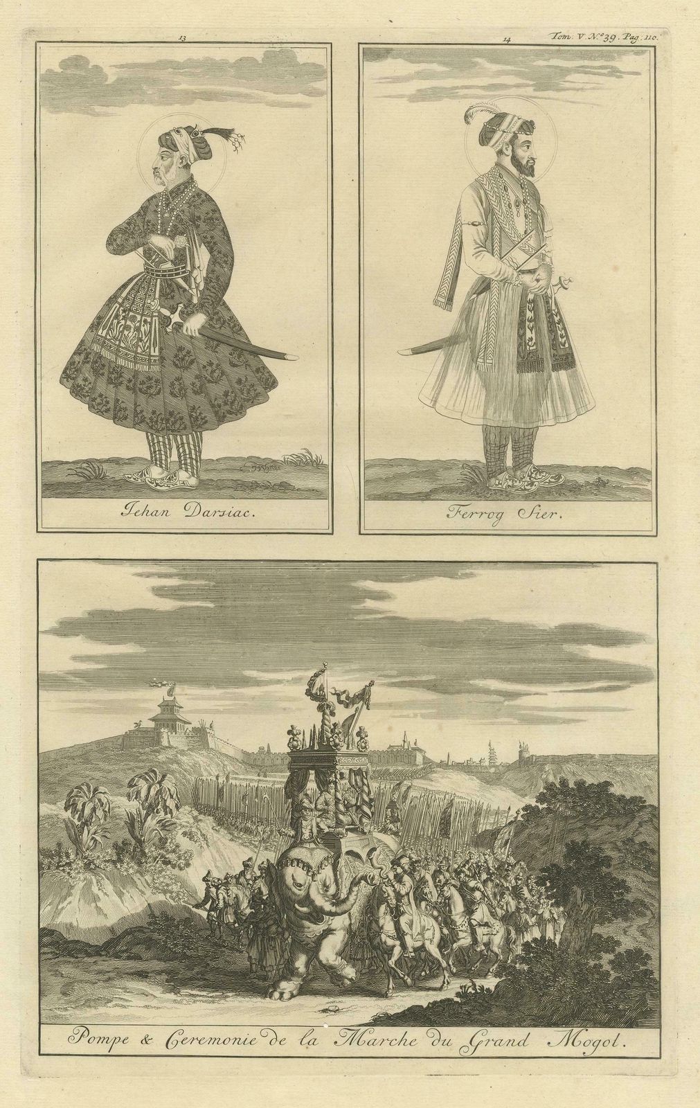Antique Print Of Portraits Of Emperors And A Parade For The Grand Mogul photo for sale