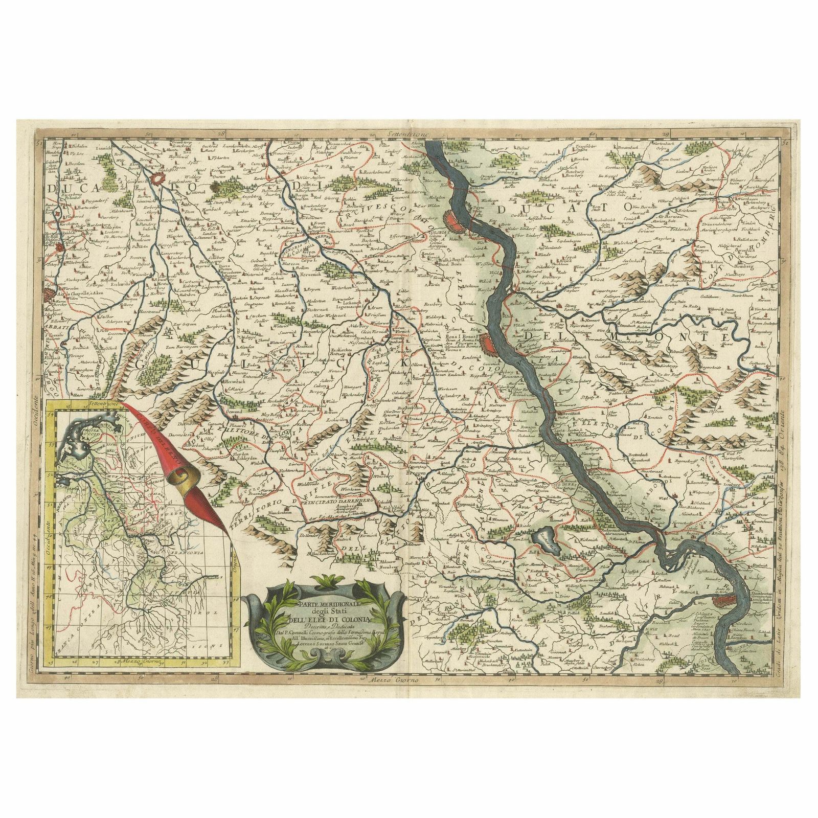 Antique Map Of The Course Of The Rhine From Lahnstein To Rheinkassel, Germany