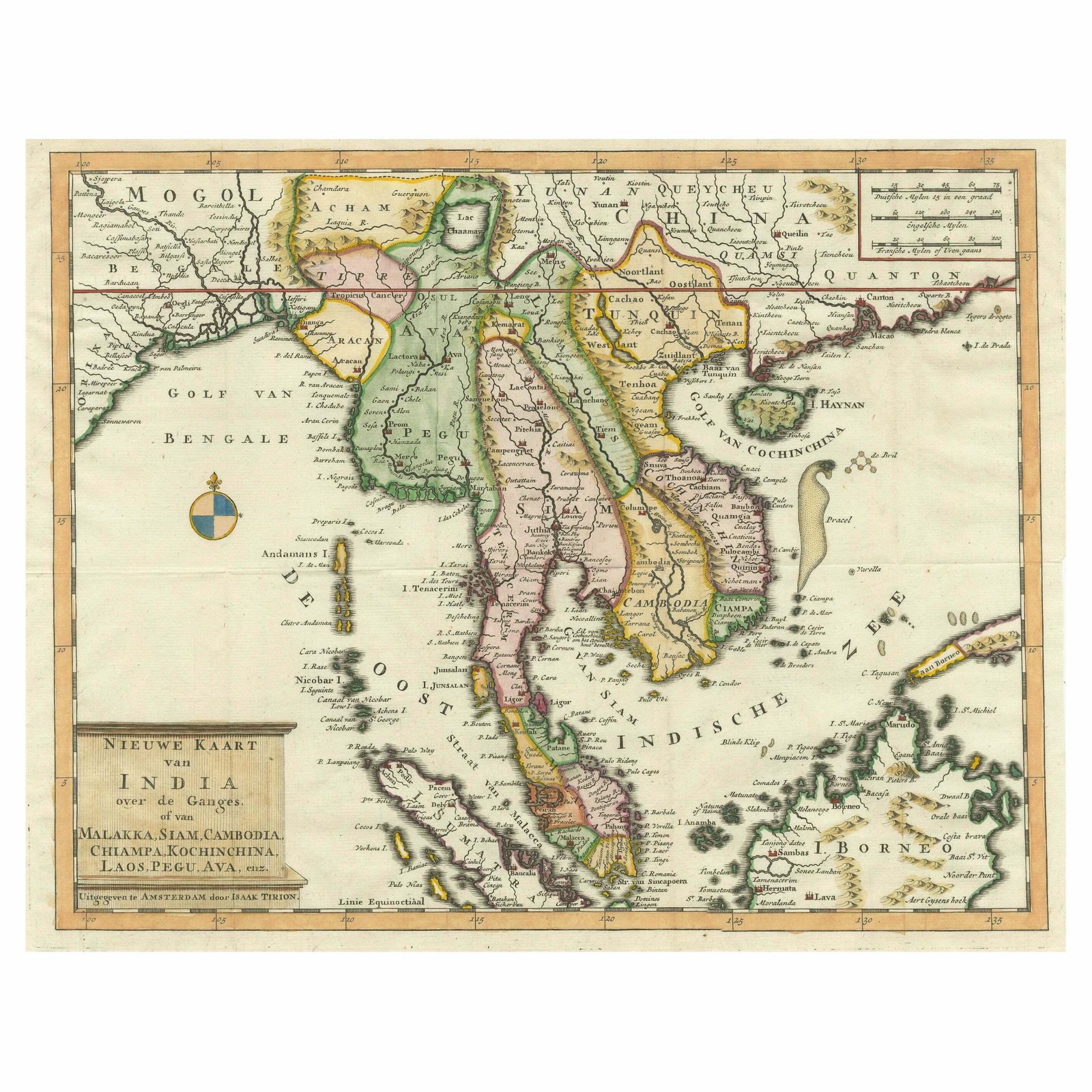 Antique Map Of Indochina, The Malaysian Peninsula And Northern Sumatra