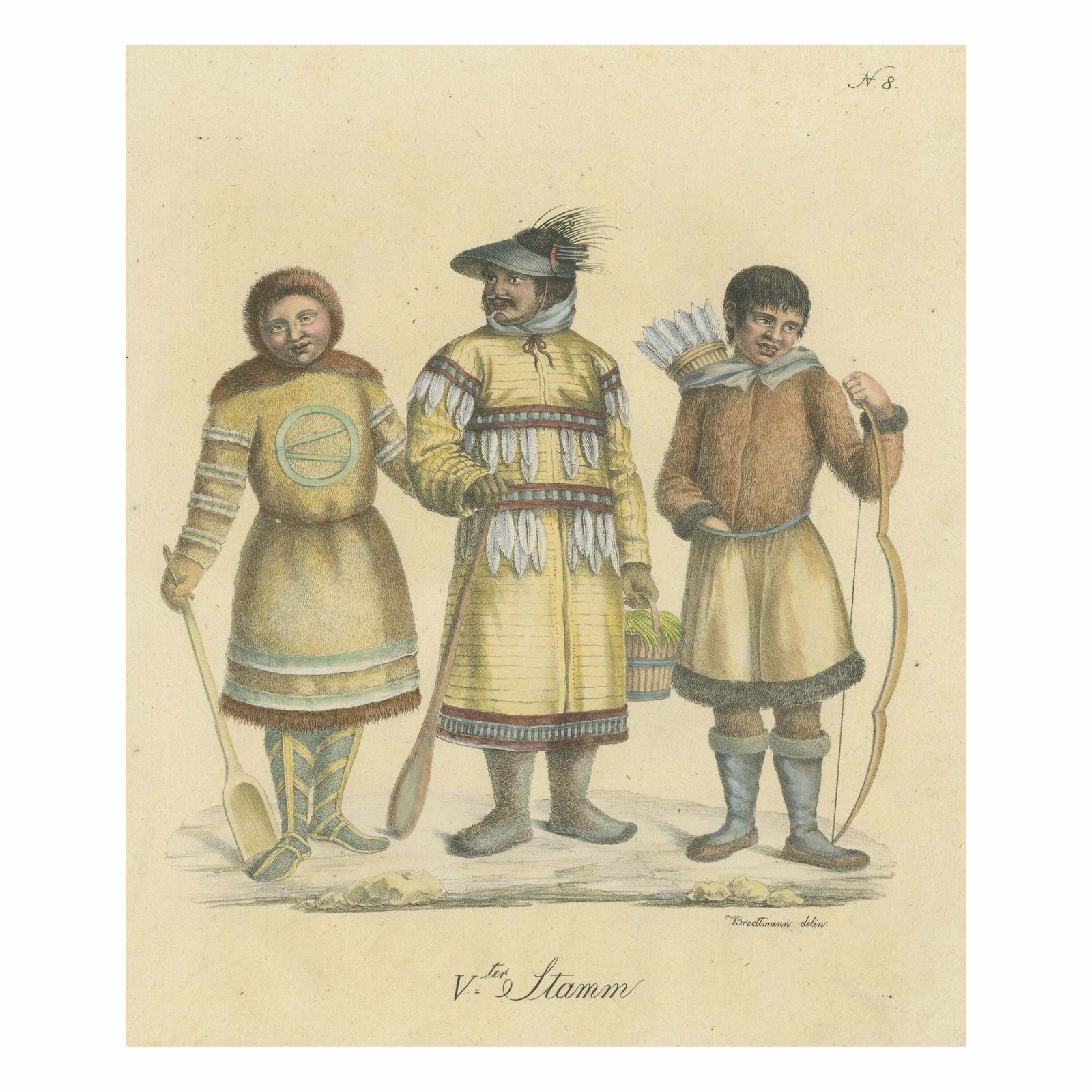 Antique Print Of A Man From Unalaska, Nenet Woman And An Eskimo