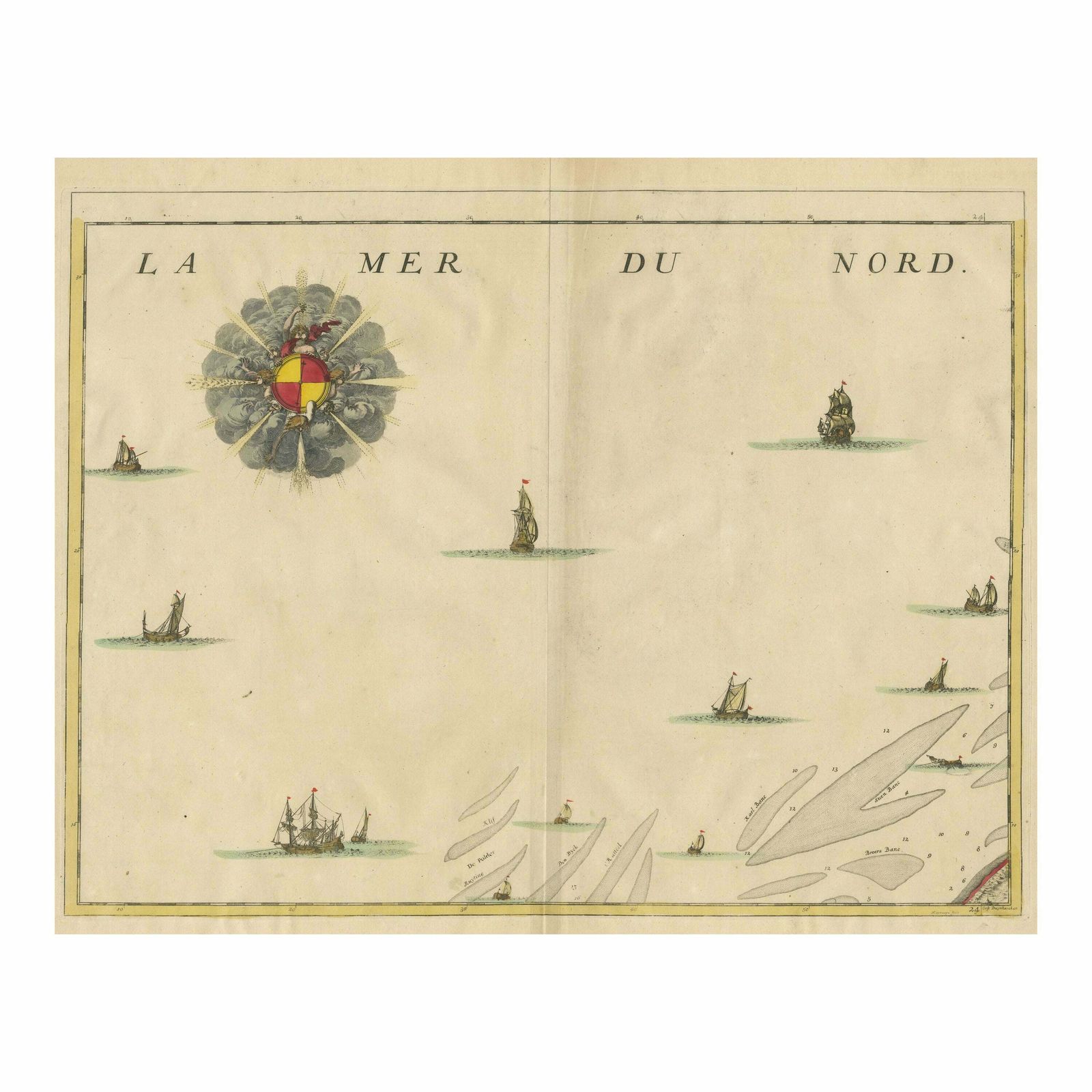 Antique Map Of The North Sea And Dunkirk