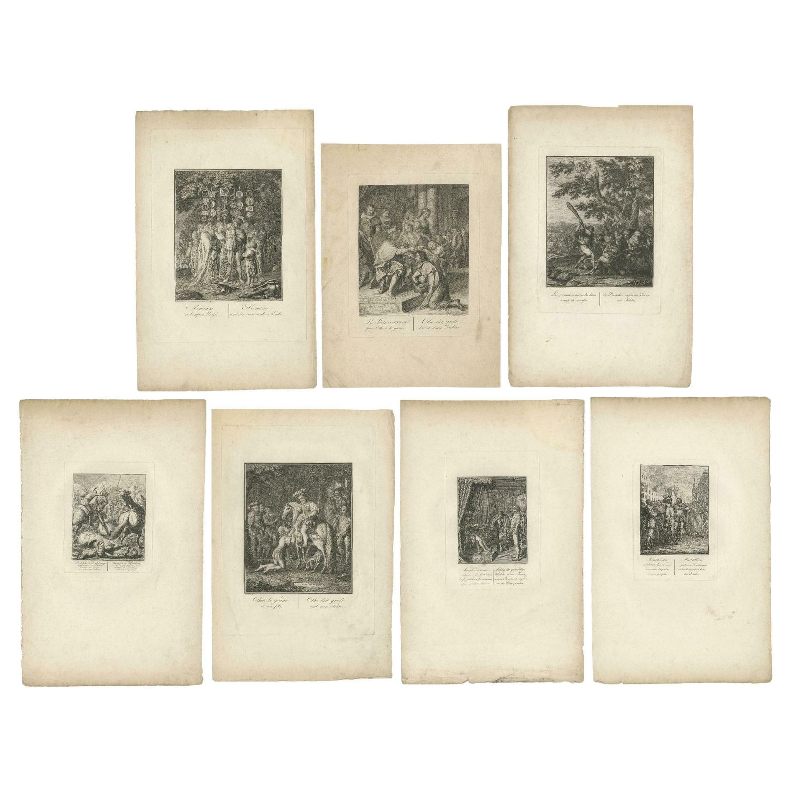 Set Of 7 Antique Prints Illustrating Various Historic Events