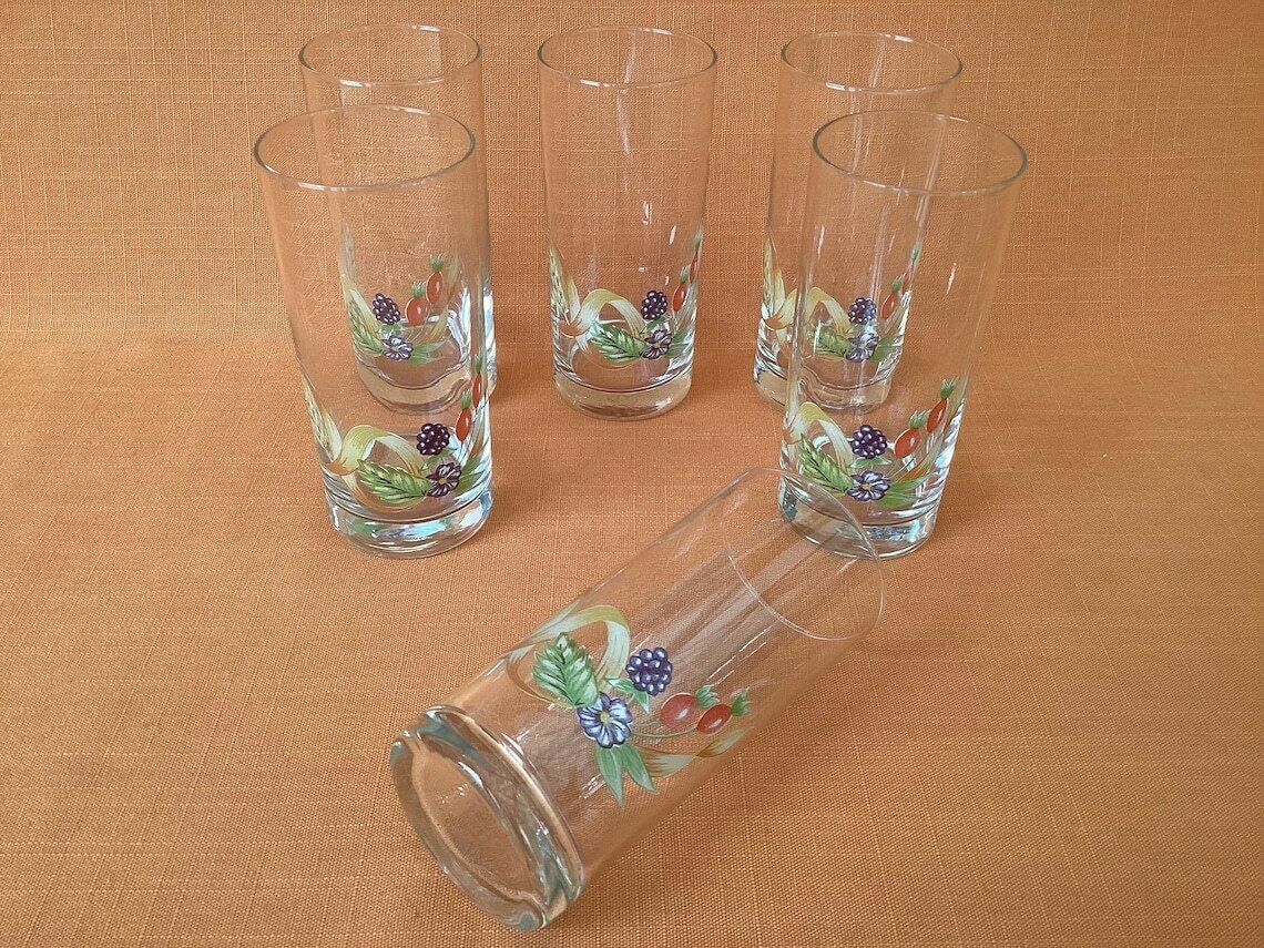 St Michael Harvest Glasses (Set Of 6), Rare St Michael Tall Glasses From The Harvest Range, Retro Highball Glasses, Retro Marks And Spencer photo for sale