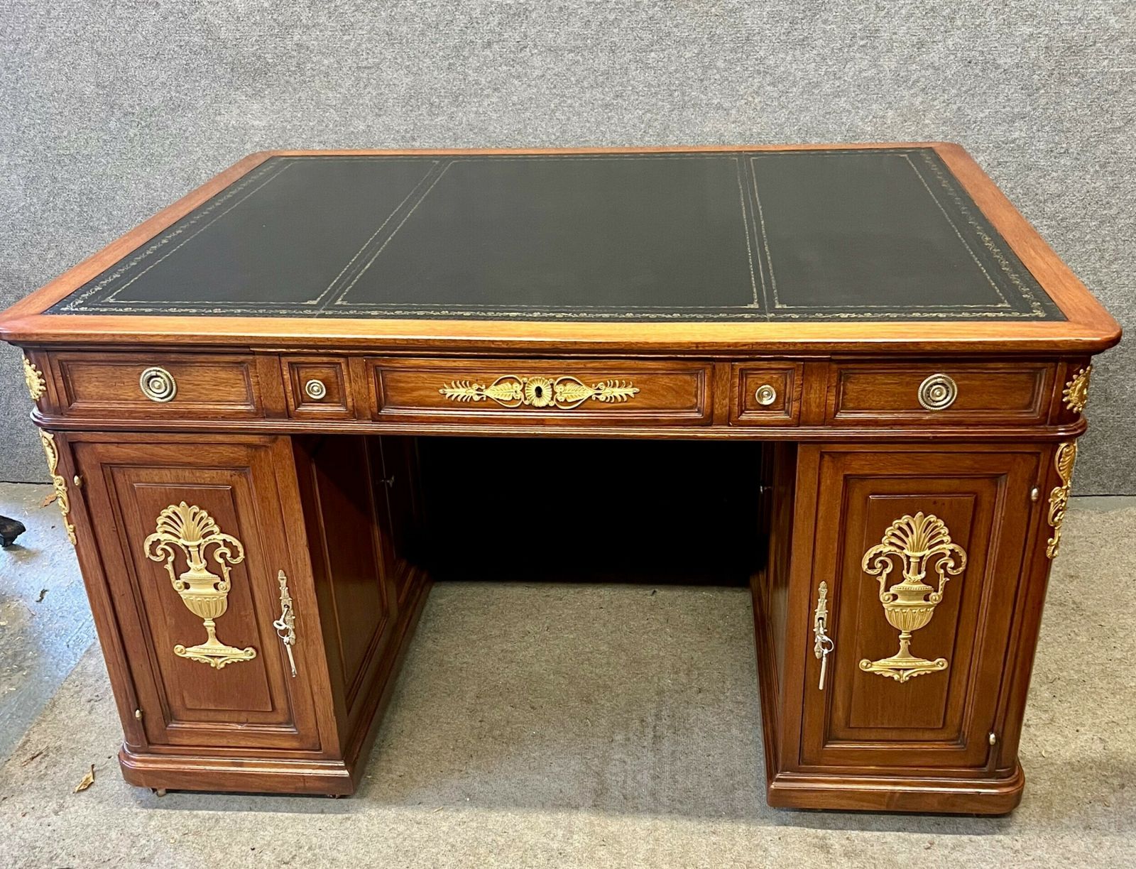 Stunning Large Antique French Mahogany & Ormolu Mounted Desk photo vintage