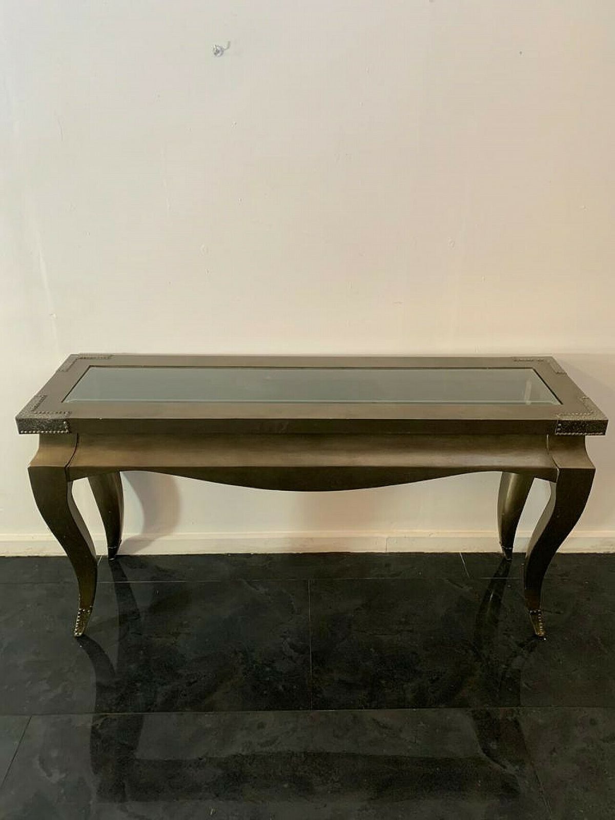 Pair Of Wood, Glass And Metal Consoles, 1980s photo vinterior
