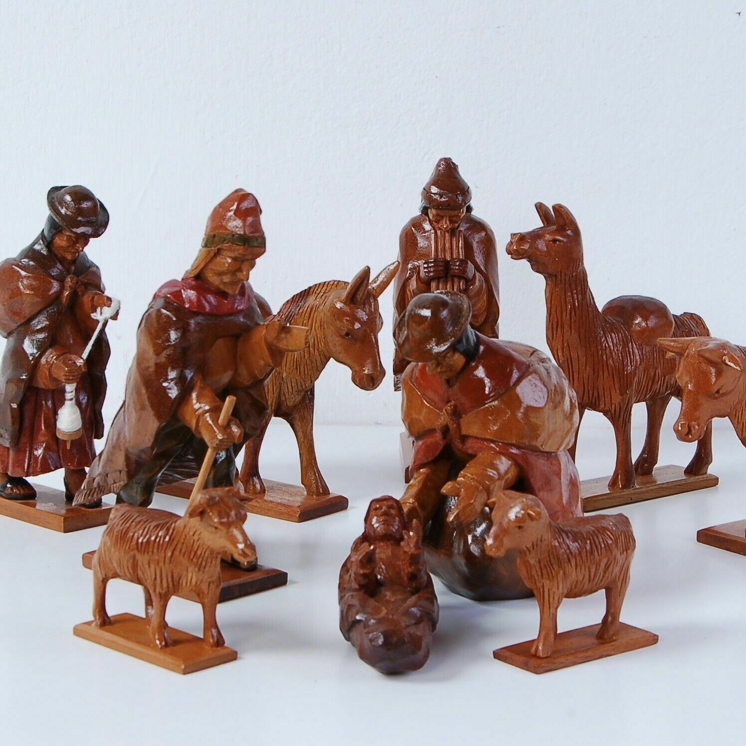 Nativity Wooden Carved Figurines Ethnic Nativity Scene Art Latin America Peru photo for sale