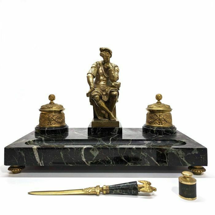 Large Laurent De Medici Inkwell By Michelangelo Green Marble