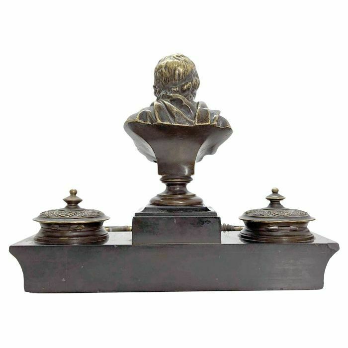 Napoleon III Bronze And Black Marble Inkwell Decorated With Voltaire photo vinterior