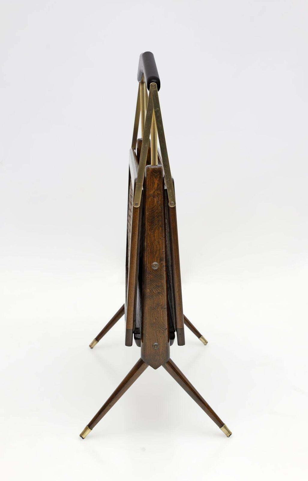 Cesare Lacca Mid Century Modern Italian Wicker And Brass Magazine Rack, 1950s photo for sale