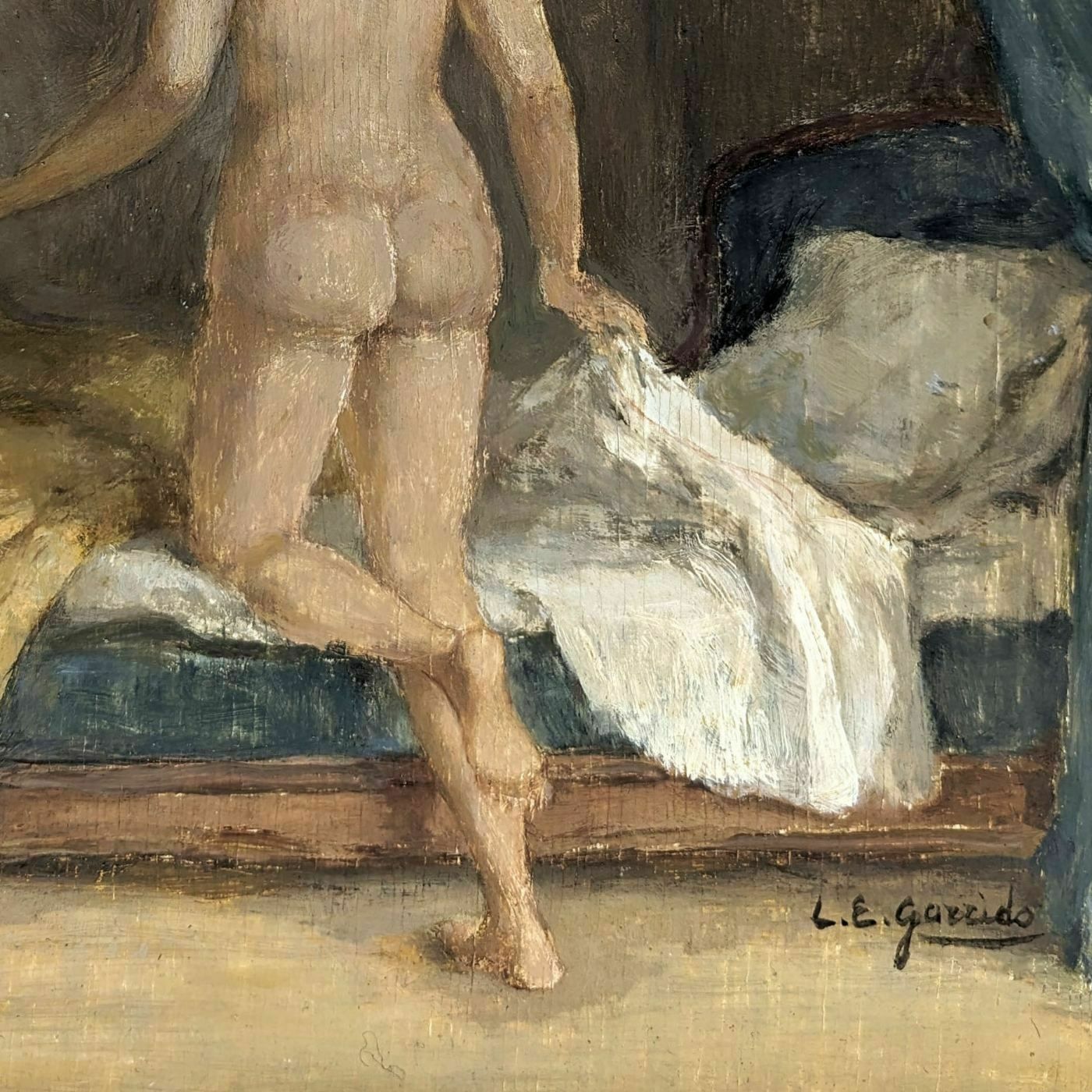 Louis Edouard Garrido Oil On Naked Woman Panel photo for sale