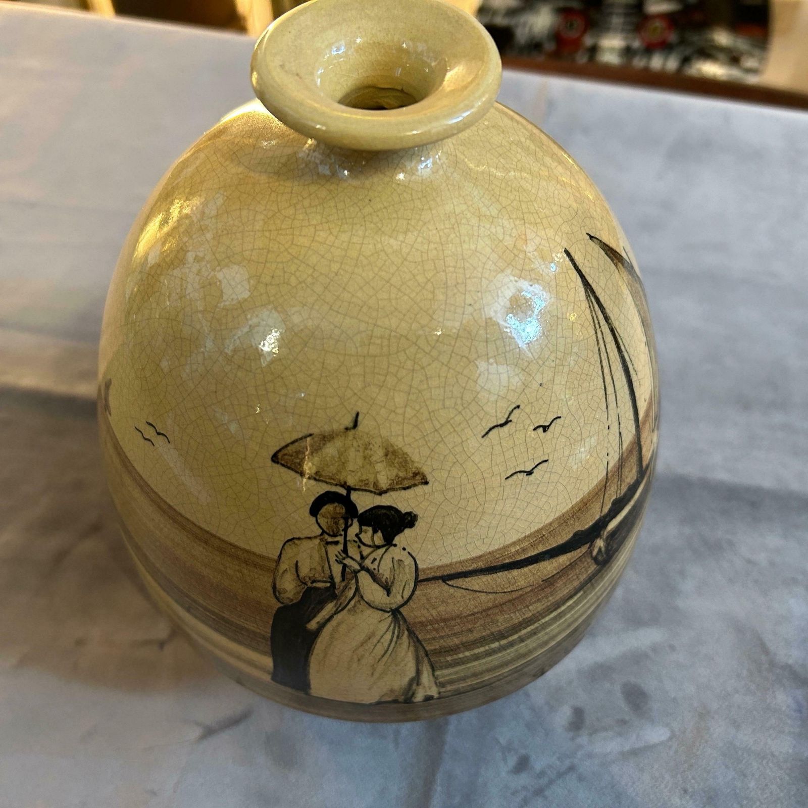 1903 Art Nouveau Brown Ceramic Italian Vase photo Home Decor