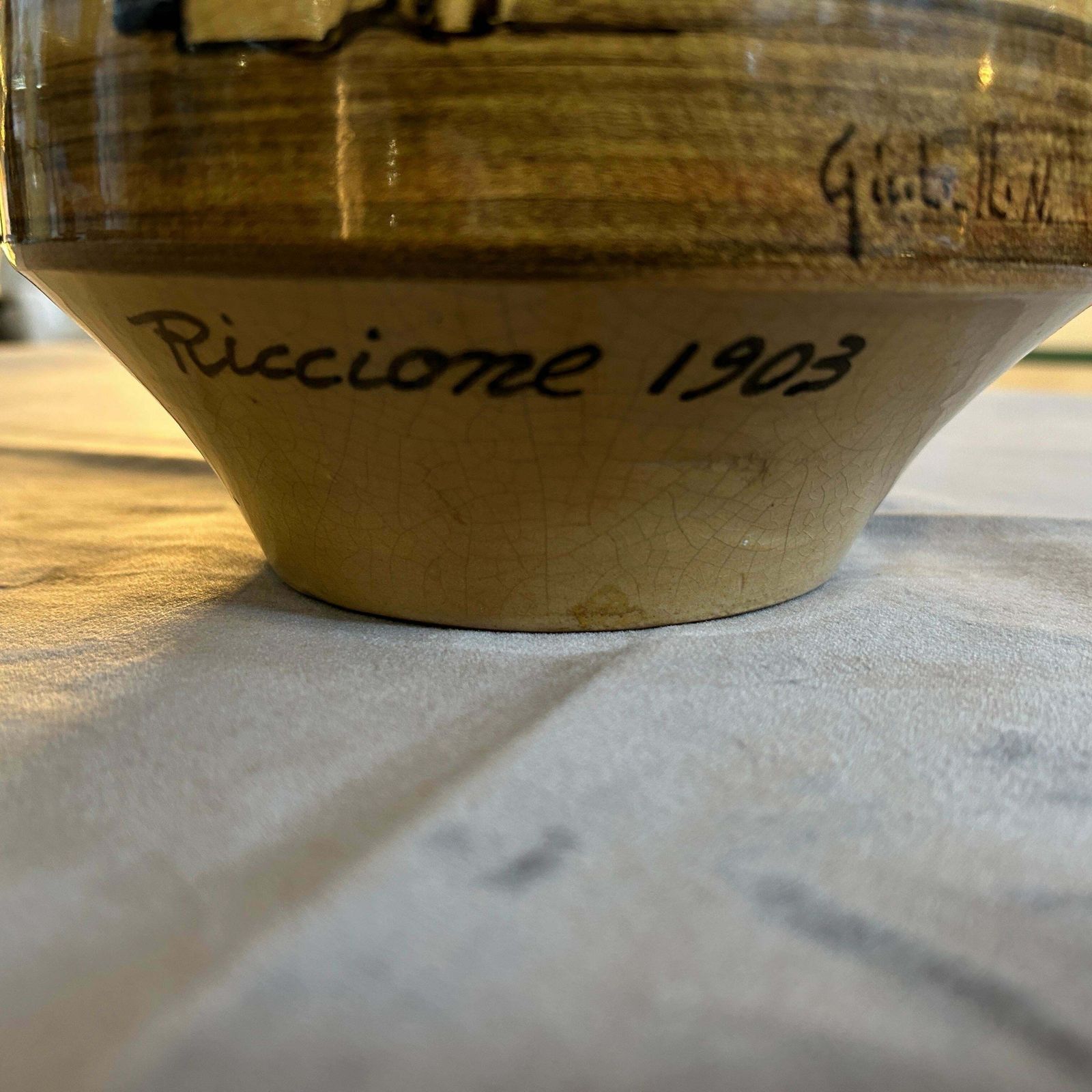 1903 Art Nouveau Brown Ceramic Italian Vase photo 659.0