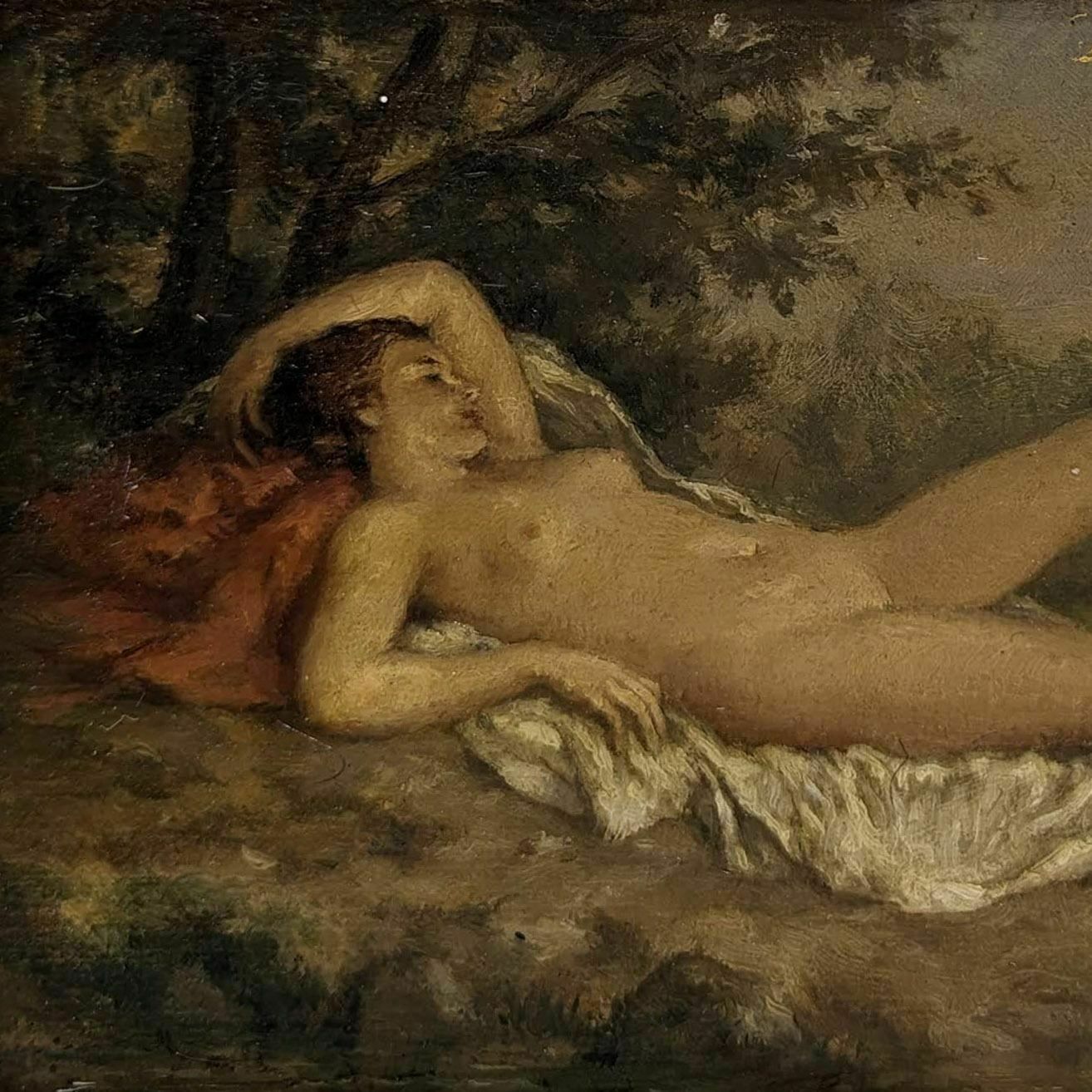 Louis Edouard Garrido Oil On Cardboard Nude Woman photo furniture