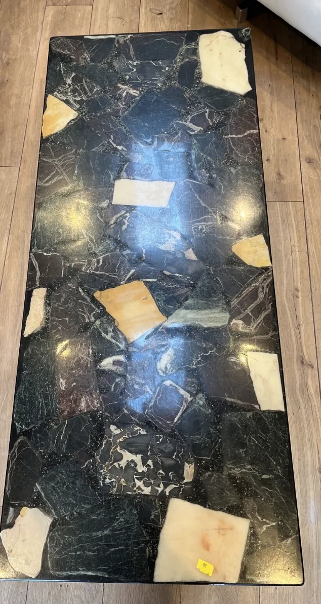 Vintage Resin Terrazzo Style Coffee Table With Real Stone Pieces. Chrome Legs