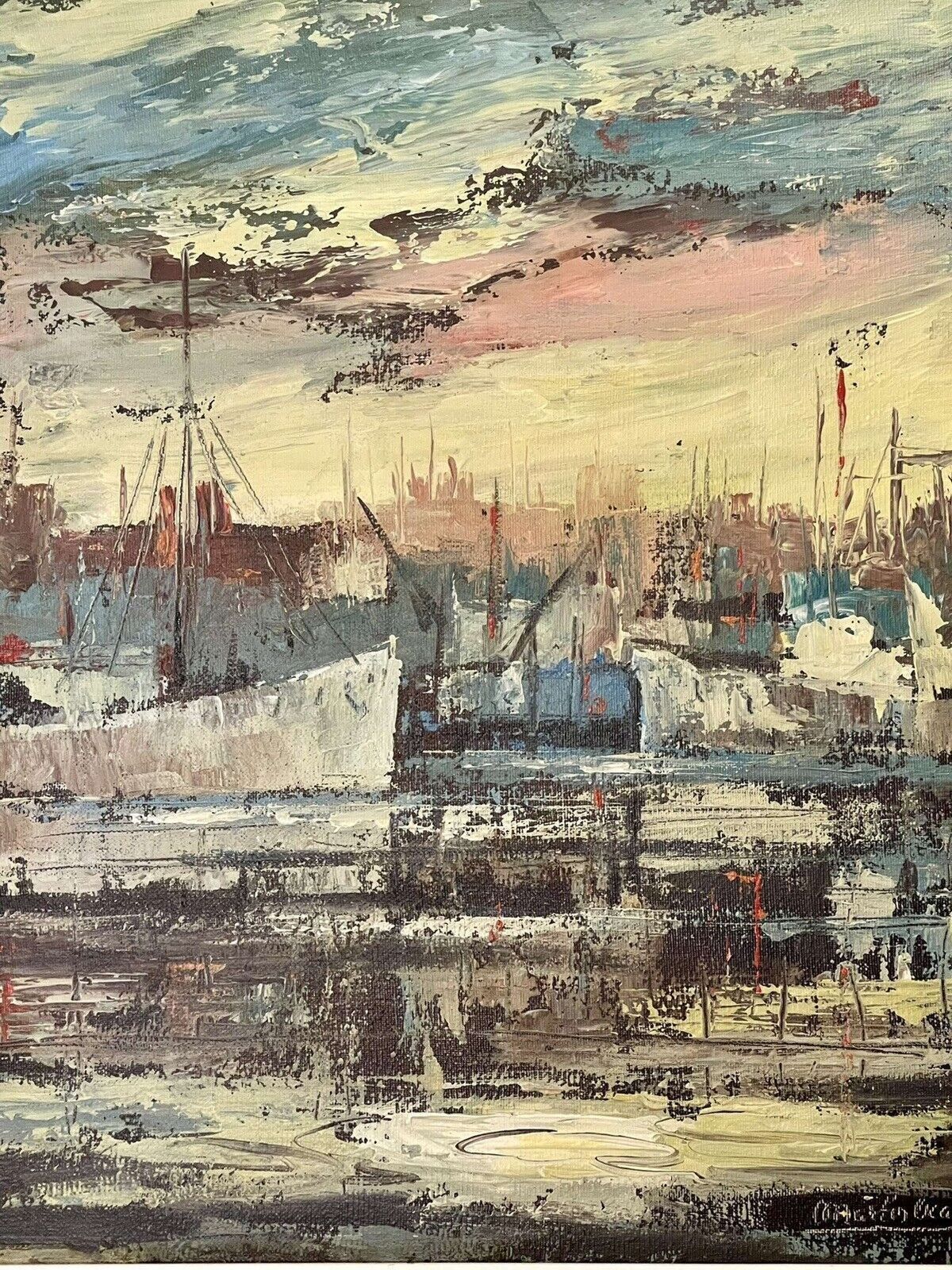 Original Oil By Martin Ocana Spanish Harbour Scene