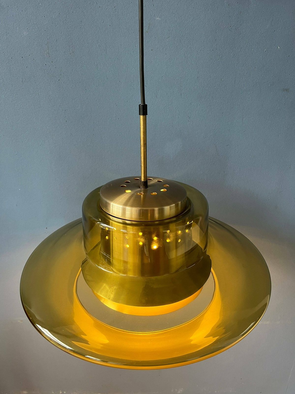 Mid Century Gele Rookglazen Dijkstra Space Age Hanglamp photo 444.0