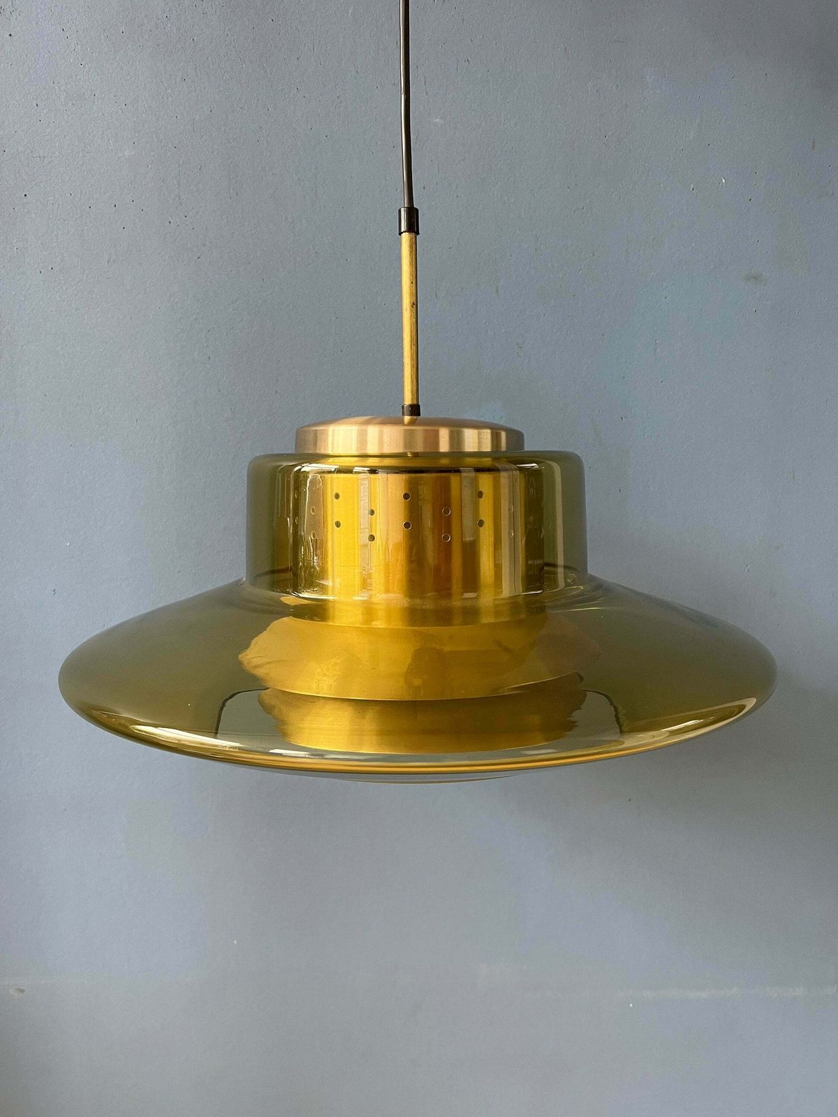Mid Century Gele Rookglazen Dijkstra Space Age Hanglamp photo vinterior