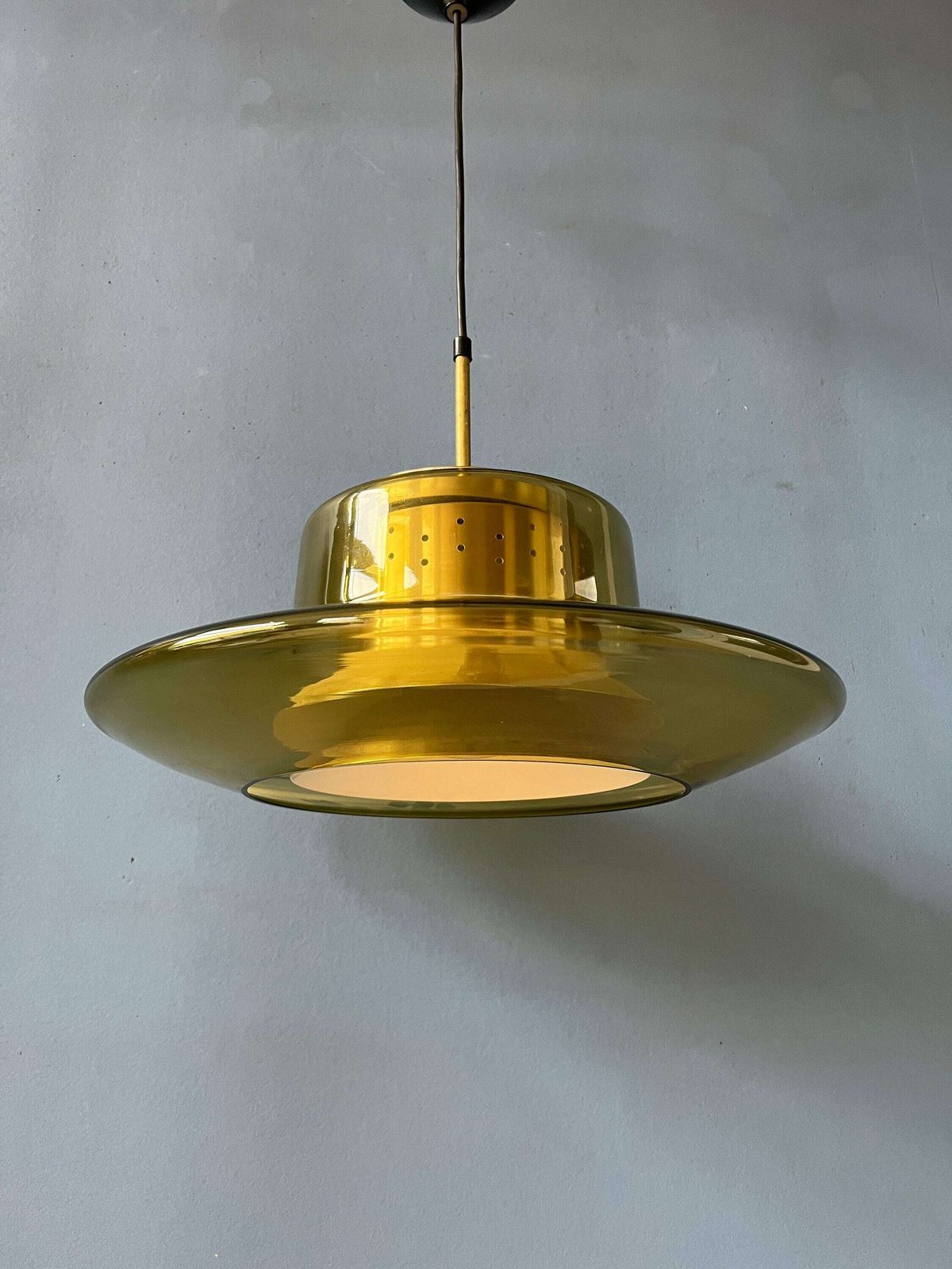 Mid Century Gele Rookglazen Dijkstra Space Age Hanglamp photo vintage