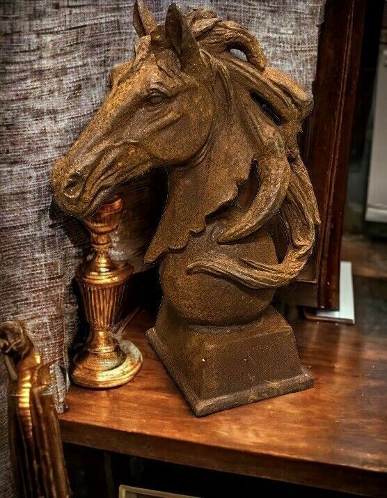 Large Cast Iron Horse Head Statue.
